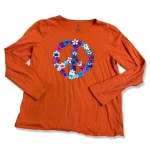 LANDS END Floral Peace Sign Long Sleeve Tee